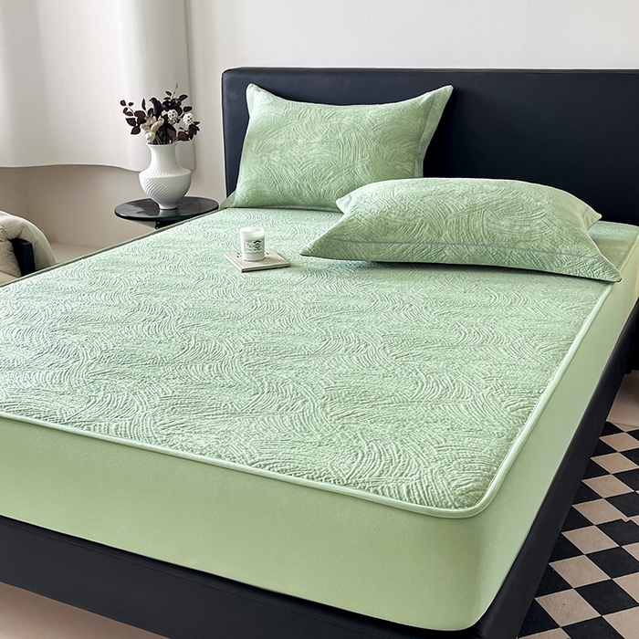 91家纺网 家纺一手货源 找家纺 蓝邻家纺 2025新款PE提花床笠凉席-涂鸦系列 涂鸦-绿