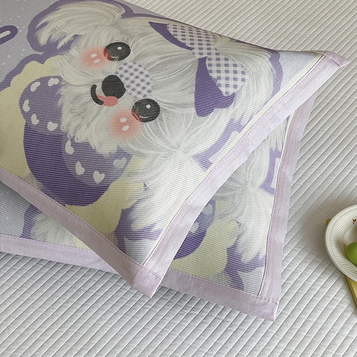 91家纺网 家纺一手货源 找家纺 安哆啦家纺 2025新款A类大版印花冰藤儿童幼儿园卡通萌宠系列凉席单枕套 马尔济斯