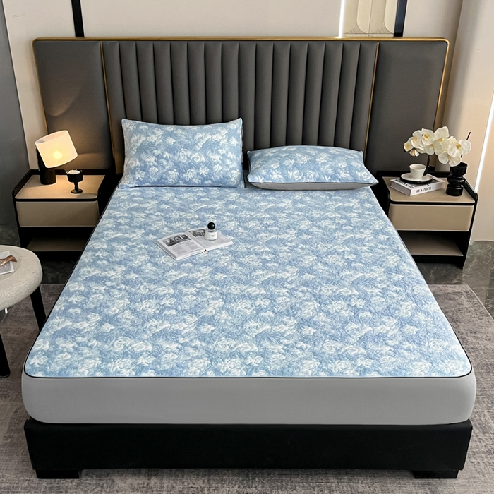 91家纺网 家纺一手货源 找家纺 野马寝具跨境电商专供 2025新款潮汐床笠-玫瑰 绽放-玫瑰蓝