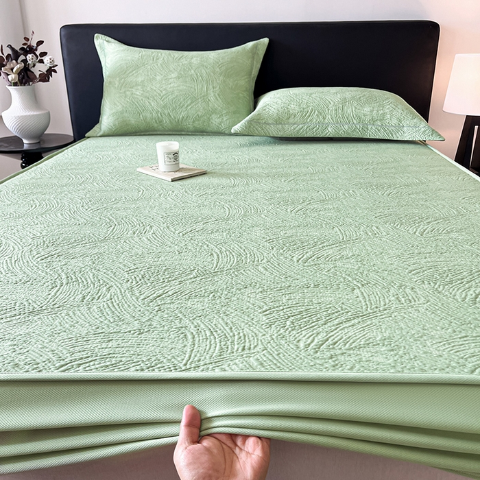 91家纺网 家纺一手货源 找家纺 蓝邻家纺 2025新款PE提花床笠凉席-涂鸦系列 涂鸦-绿