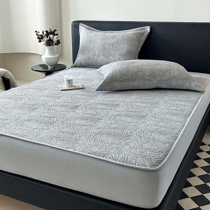 91家纺网 家纺一手货源 找家纺 蓝邻家纺 2025新款PE提花床笠凉席-涂鸦系列 涂鸦-浅灰