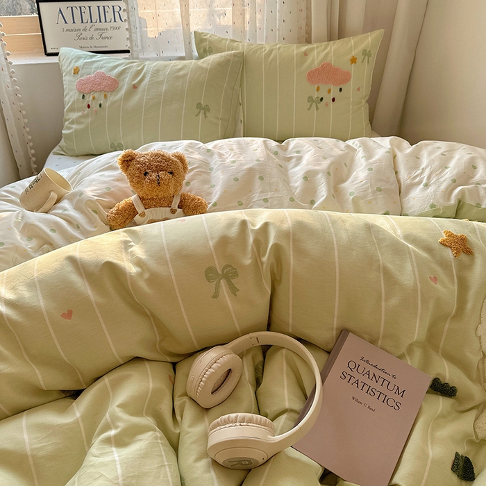 91家纺网 家纺一手货源 找家纺 澳梵家居 2025新款小清新全棉印花毛巾绣四件套 苹果兔兔