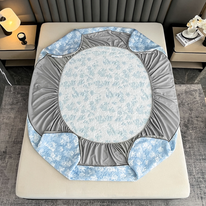 91家纺网 家纺一手货源 找家纺 野马寝具跨境电商专供 2025新款潮汐床笠-玫瑰 绽放-玫瑰蓝