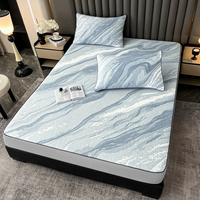 91家纺网 家纺一手货源 找家纺 （总）野马寝具跨境电商专供 2025新款潮汐床笠-山水蓝