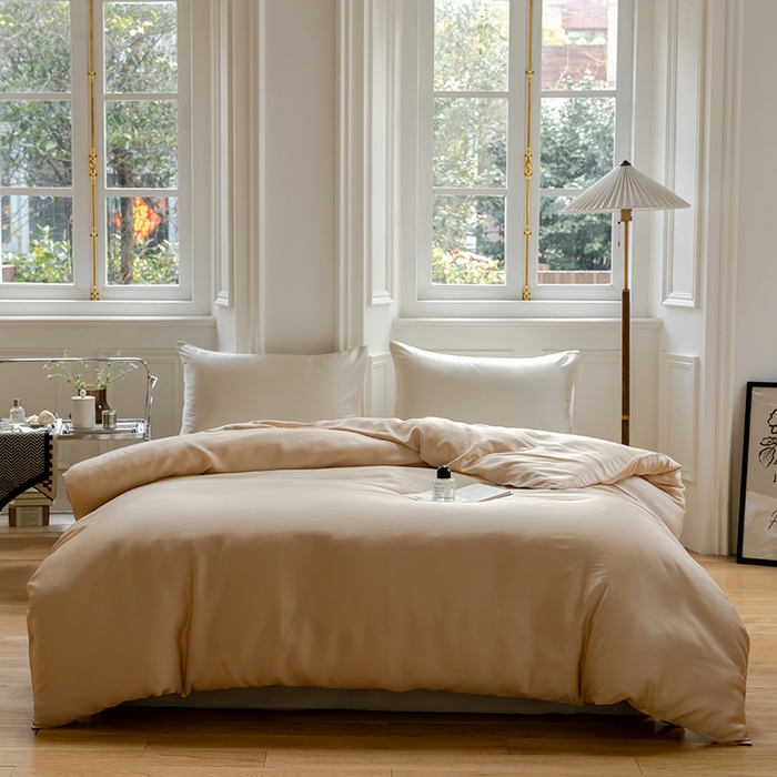 91家纺网 家纺一手货源 找家纺 咏绒家纺工厂店 2025新款60支奥地利兰精天丝单品系列--单被套 沙茶色