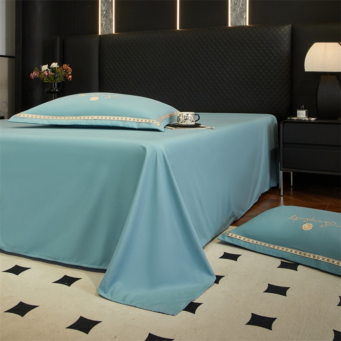 91家纺网 家纺一手货源 找家纺 佳宇轩 2025新款亲肤水洗棉刺绣四件套系列 简约时代-天青