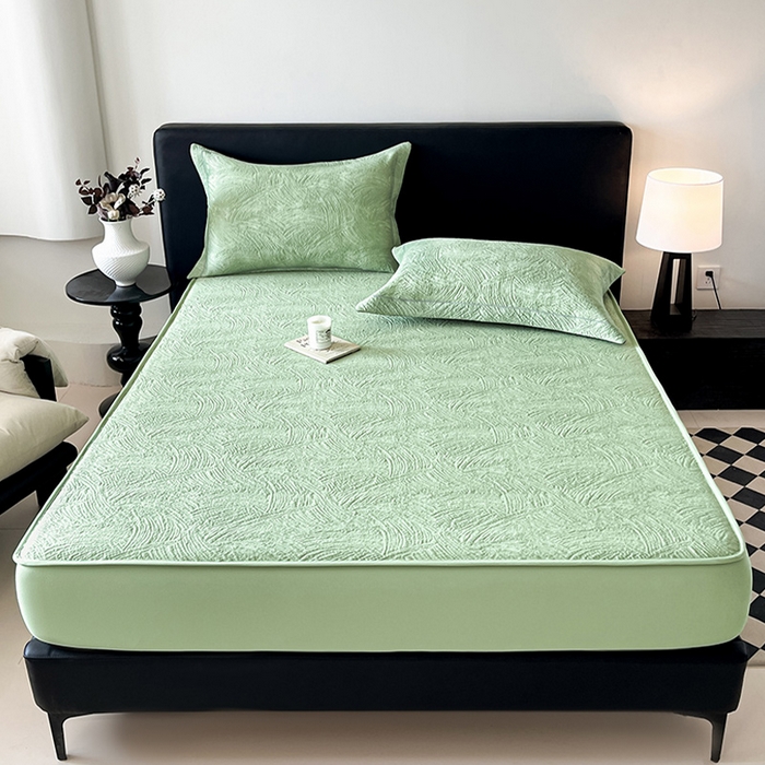 91家纺网 家纺一手货源 找家纺 蓝邻家纺 2025新款PE提花床笠凉席-涂鸦系列 涂鸦-绿