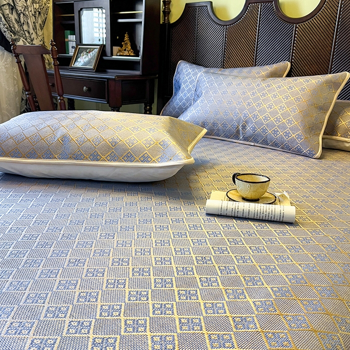 91家纺网 家纺一手货源 找家纺 麒豆豆 2025新款花边床笠款冰藤席-夏之语 烟色