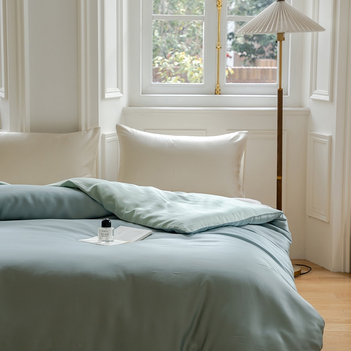 91家纺网 家纺一手货源 找家纺 咏绒家纺工厂店 2025新款60支奥地利兰精天丝单品系列--单被套 天空蓝-浅艾绿