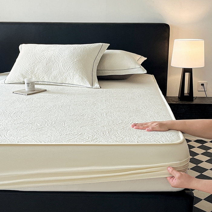 91家纺网 家纺一手货源 找家纺 蓝邻家纺 2025新款PE提花床笠凉席-涂鸦系列 涂鸦-米白