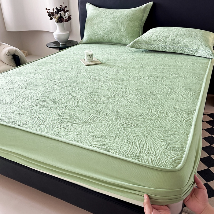 91家纺网 家纺一手货源 找家纺 蓝邻家纺 2025新款PE提花床笠凉席-涂鸦系列 涂鸦-绿