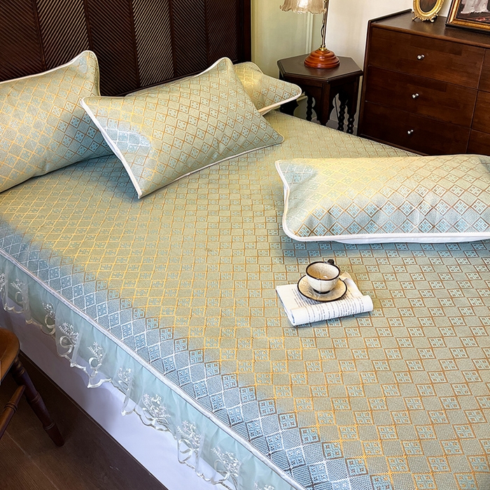 91家纺网 家纺一手货源 找家纺 网红馆 2025新款花边冰藤席凉席-夏之语床笠款 豆青