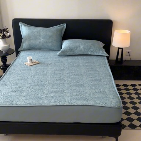 91家纺网 家纺一手货源 找家纺 蓝邻家纺 2025新款PE提花床笠凉席-涂鸦系列 涂鸦-蓝