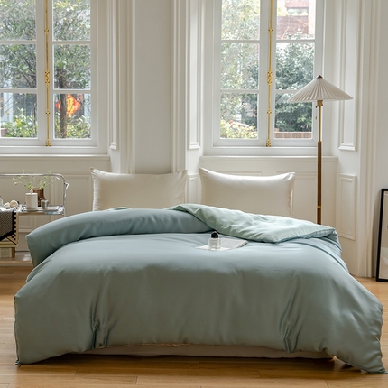 咏绒家纺工厂店 2025新款60支奥地利兰精天丝单品系列--单被套 天空蓝-浅艾绿
