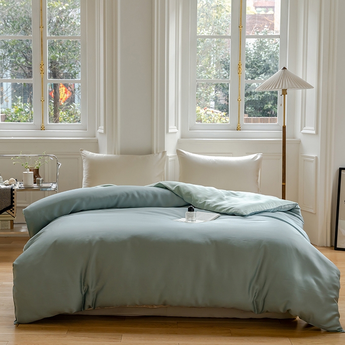 91家纺网 家纺一手货源 找家纺 咏绒家纺工厂店 2025新款60支奥地利兰精天丝单品系列--单被套 天空蓝-浅艾绿