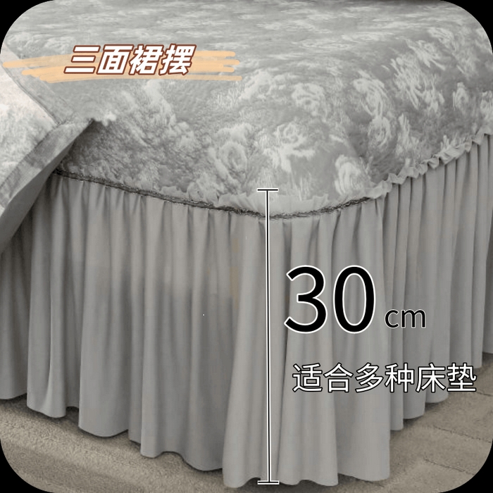 91家纺网 家纺一手货源 找家纺 野马寝具跨境电商专供 2025新款玫瑰花床裙 灰