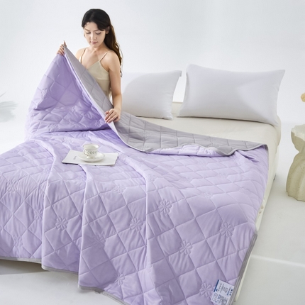 91家纺网 家纺一手货源 找家纺 亚龙工厂店2025新款temu希音跨境外贸常年不断货薄荷丝冰淇淋凉感丝空调被 紫色配灰色（花纹款）