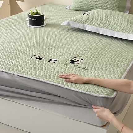 91家纺网 家纺一手货源 找家纺 （总）由有家居 2025新款新品A类PE高凉感分子进口刺绣豆豆凉席三件套