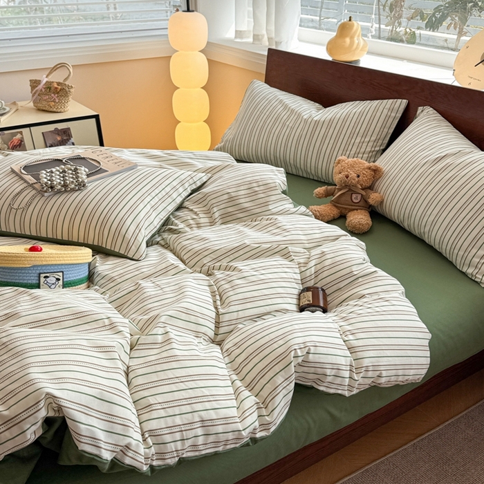 91家纺网 家纺一手货源 找家纺 呗旺鹿 2025新款学生季全棉纯棉40支跑量款巴恩风四件套 柏林绿