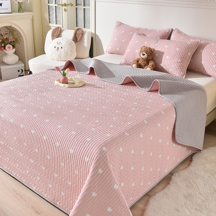 床笠人家 2025新款亲肤双面磨毛夹棉床盖 爱心-粉