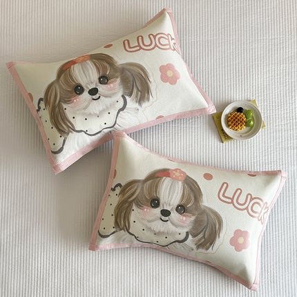 安哆啦家纺 2025新款A类大版印花冰藤儿童幼儿园卡通萌宠系列凉席单枕套 美腻西施