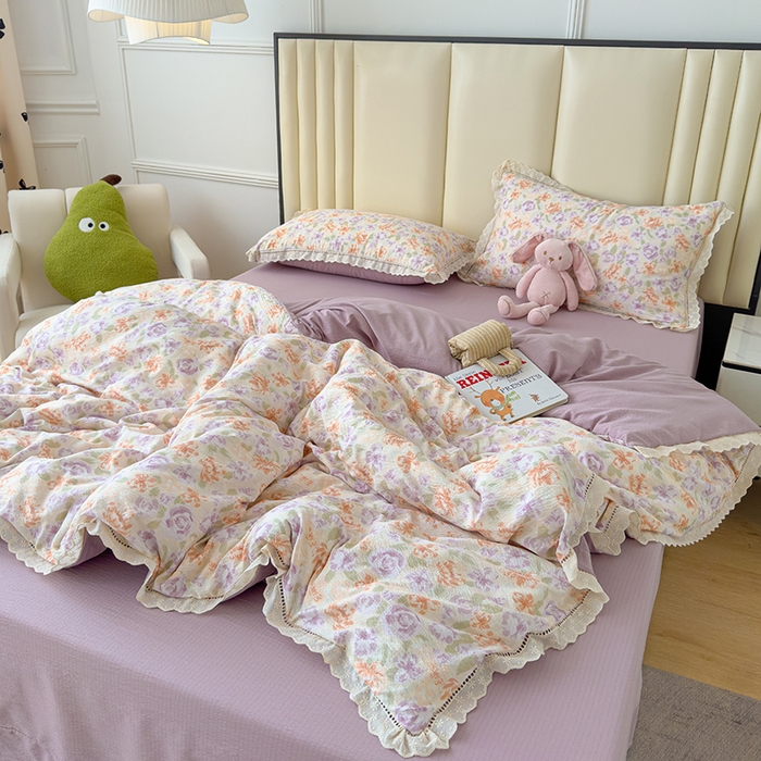 91家纺网 家纺一手货源 找家纺 竹合家纺 2025新款云感皱皱四件套-镂空花边款法式 花边款-云水谣