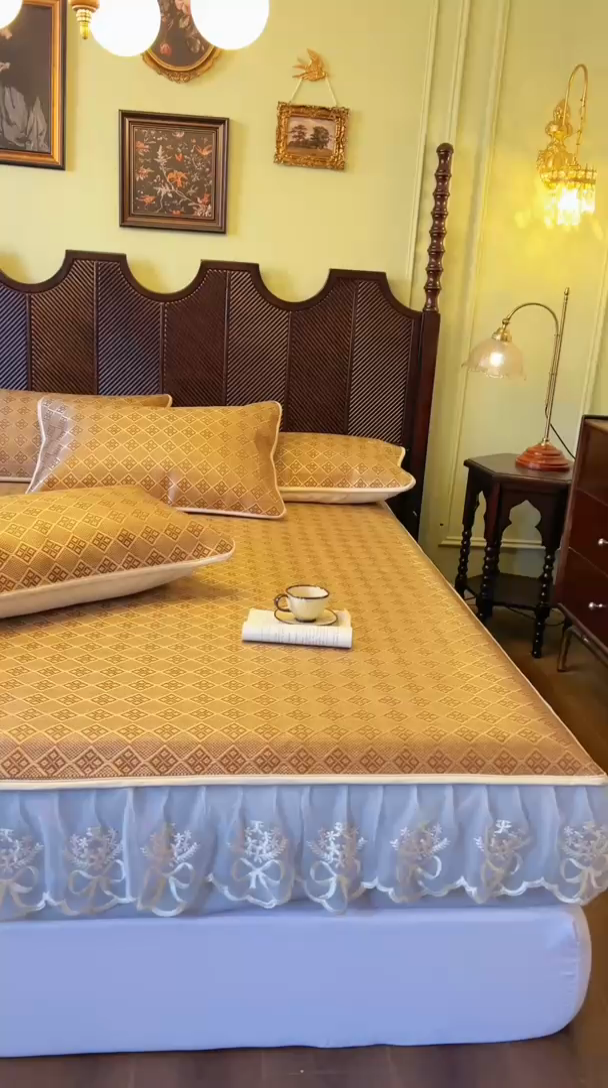 91家纺网 家纺一手货源 找家纺 （总）网红馆 2025新款花边冰藤席凉席-夏之语床笠款