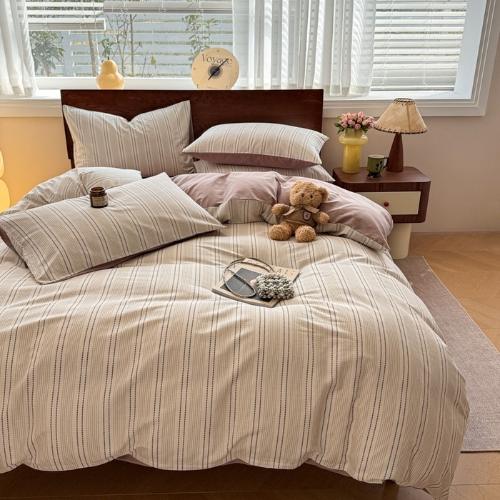 91家纺网 家纺一手货源 找家纺 呗旺鹿 2025新款学生季全棉纯棉40支跑量款巴恩风四件套 西塔茶