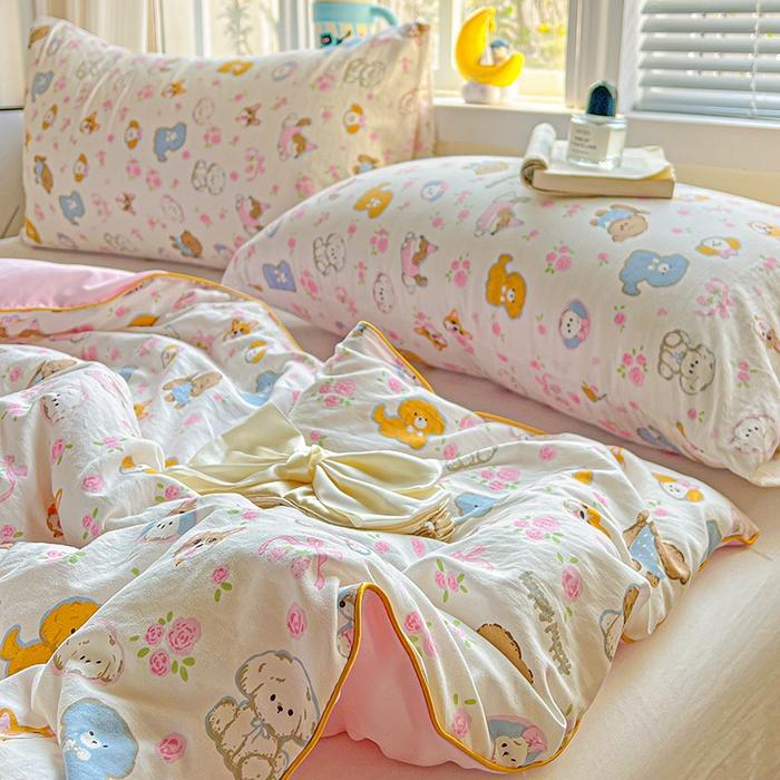 91家纺网 家纺一手货源 找家纺 玉海棠家纺 2025新款水洗皱皱纱印花夏被 被子被芯 灰蒙小狗