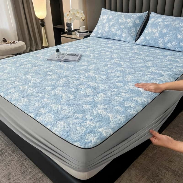 91家纺网 家纺一手货源 找家纺 野马寝具跨境电商专供 2025新款潮汐床笠-玫瑰 绽放-玫瑰蓝