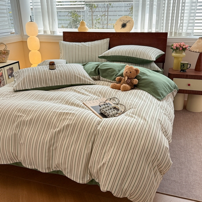 91家纺网 家纺一手货源 找家纺 呗旺鹿 2025新款学生季全棉纯棉40支跑量款巴恩风四件套 柏林绿