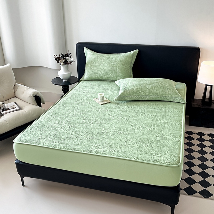 91家纺网 家纺一手货源 找家纺 蓝邻家纺 2025新款PE提花床笠凉席-涂鸦系列 涂鸦-绿