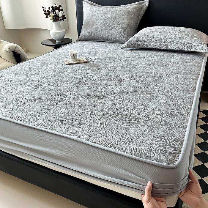 91家纺网 家纺一手货源 找家纺 蓝邻家纺 2025新款PE提花床笠凉席-涂鸦系列 涂鸦-浅灰