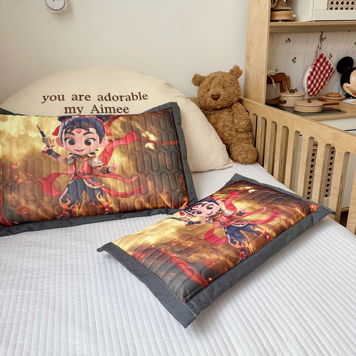 91家纺网 家纺一手货源 找家纺 纽乐家纺 2025新款卡通5D数码印花哪吒周边儿童冰丝乳胶凉枕枕套枕芯 哪吒-2