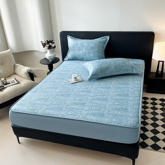 91家纺网 家纺一手货源 找家纺 蓝邻家纺 2025新款PE提花床笠凉席-涂鸦系列 涂鸦-蓝