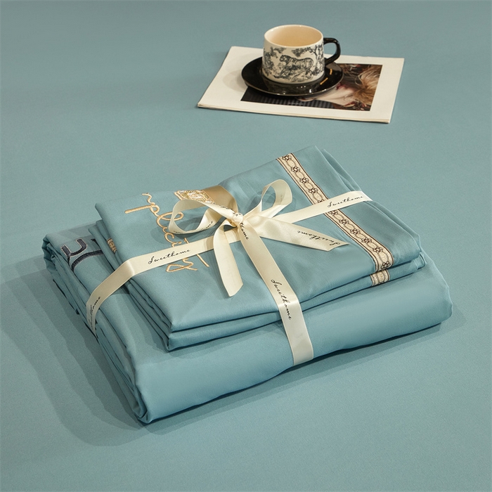 91家纺网 家纺一手货源 找家纺 佳宇轩 2025新款亲肤水洗棉刺绣四件套系列 简约时代-天青