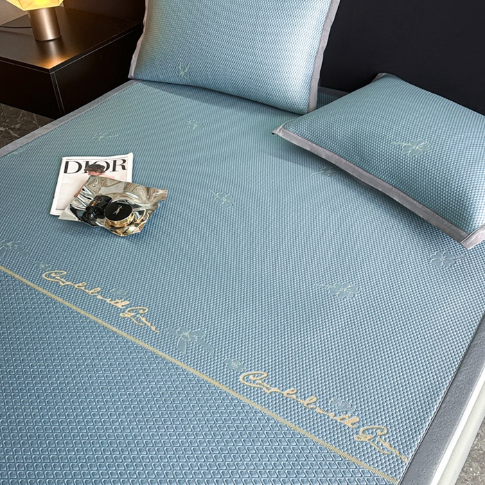 91家纺网 家纺一手货源 找家纺 欧邦 2025新款提花冰豆豆凉席三件套-幸运草 凉席款-幸运草-蓝