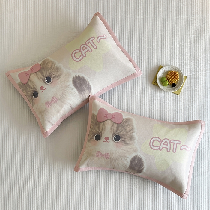 91家纺网 家纺一手货源 找家纺 安哆啦家纺 2025新款A类大版印花冰藤儿童幼儿园卡通萌宠系列凉席单枕套 布偶猫