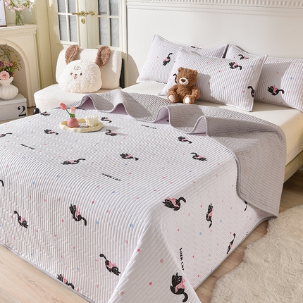 床笠人家 2025新款亲肤双面磨毛夹棉床盖 粉猫咪