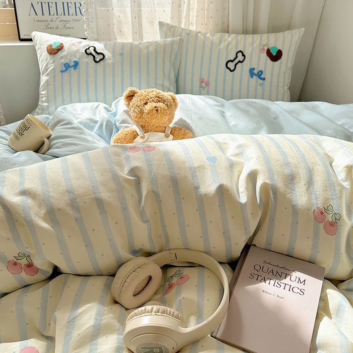 91家纺网 家纺一手货源 找家纺 澳梵家居 2025新款小清新全棉印花毛巾绣四件套 骨头小狗