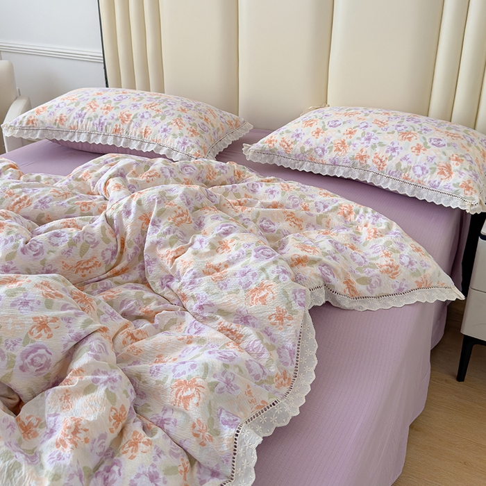 91家纺网 家纺一手货源 找家纺 竹合家纺 2025新款云感皱皱四件套-镂空花边款法式 花边款-云水谣