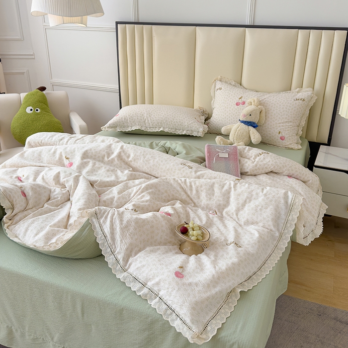 91家纺网 家纺一手货源 找家纺 竹合家纺 2025新款云感皱皱四件套-镂空花边款法式 花边款-小甜蜜