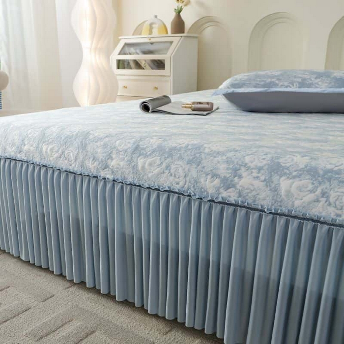 91家纺网 家纺一手货源 找家纺 野马寝具跨境电商专供 2025新款玫瑰花床裙 蓝