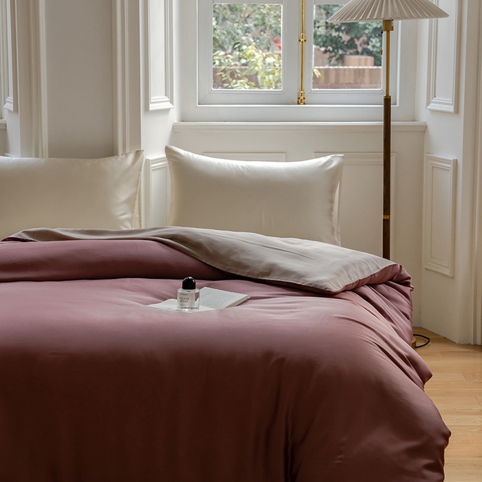 91家纺网 家纺一手货源 找家纺 咏绒家纺工厂店 2025新款60支奥地利兰精天丝单品系列--单被套 野樱莓-芋泥灰