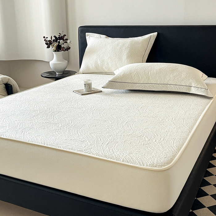 91家纺网 家纺一手货源 找家纺 蓝邻家纺 2025新款PE提花床笠凉席-涂鸦系列 涂鸦-米白