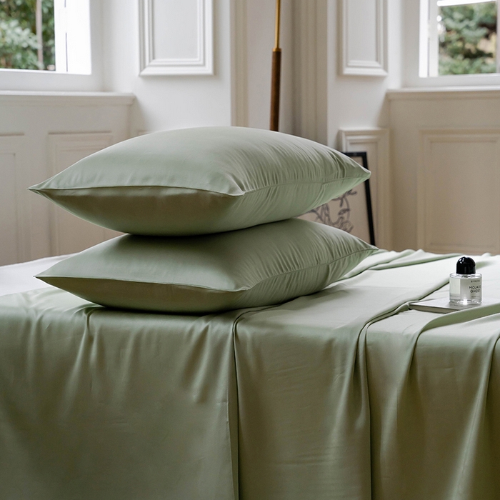 91家纺网 家纺一手货源 找家纺 咏绒家纺工厂店 2025新款60S奥地利兰精天丝轻奢系列-单床单 嫩叶绿