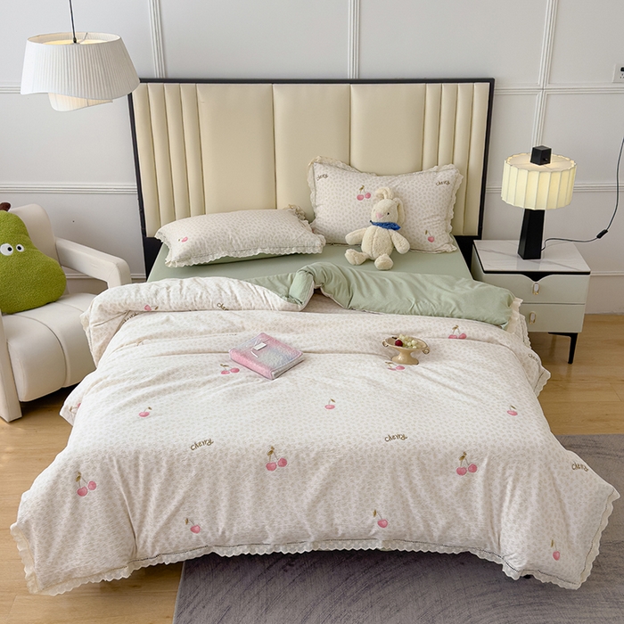 91家纺网 家纺一手货源 找家纺 竹合家纺 2025新款云感皱皱四件套-镂空花边款法式 花边款-小甜蜜