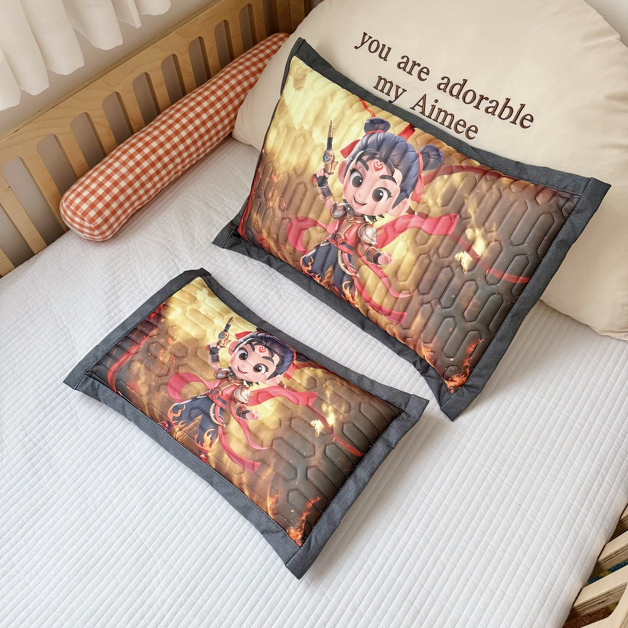 91家纺网 家纺一手货源 找家纺 纽乐家纺 2025新款卡通5D数码印花哪吒周边儿童冰丝乳胶凉枕枕套枕芯 哪吒-2