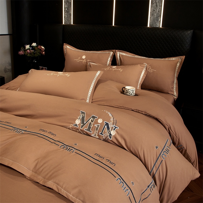 91家纺网 家纺一手货源 找家纺 佳宇轩 2025新款亲肤水洗棉刺绣四件套系列 简约时代-咖色