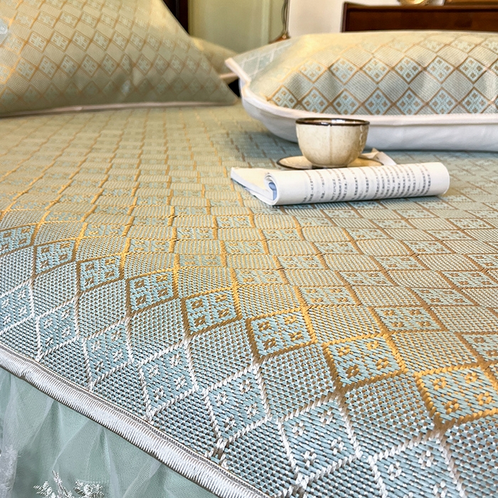 91家纺网 家纺一手货源 找家纺 （总）麒豆豆 2025新款花边床笠款冰藤席-夏之语